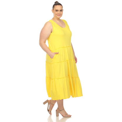 Scoop Neck Tiered Midi Dress - Plus