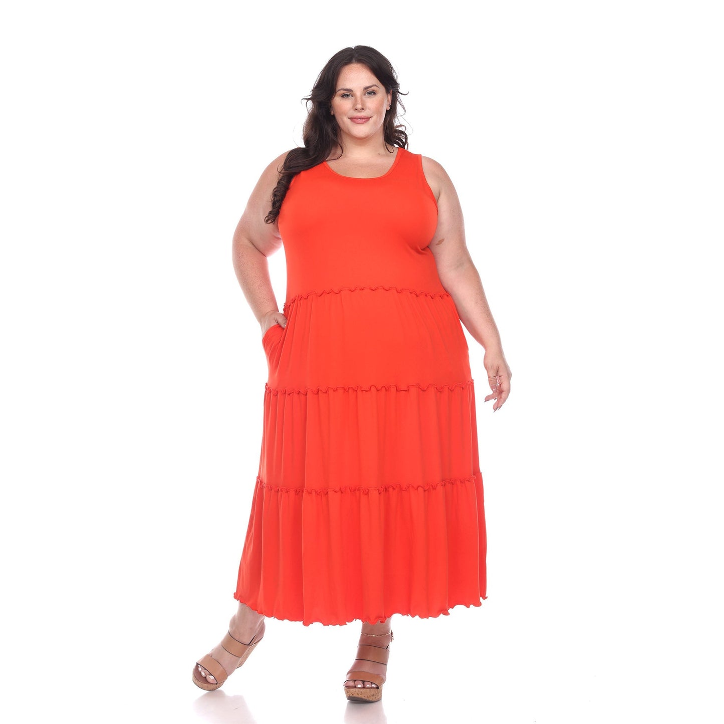 Scoop Neck Tiered Midi Dress - Plus