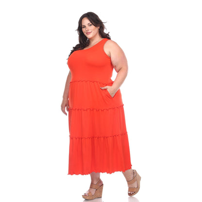 Scoop Neck Tiered Midi Dress - Plus