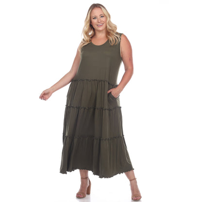 Scoop Neck Tiered Midi Dress - Plus