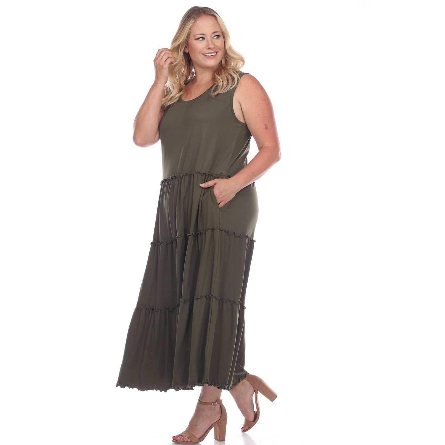 Scoop Neck Tiered Midi Dress - Plus