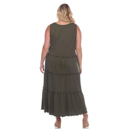 Scoop Neck Tiered Midi Dress - Plus