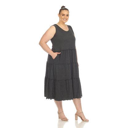 Scoop Neck Tiered Midi Dress - Plus