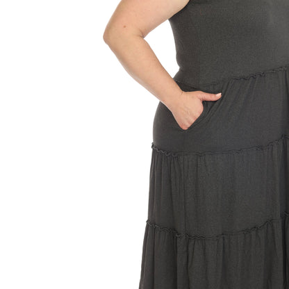 Scoop Neck Tiered Midi Dress - Plus