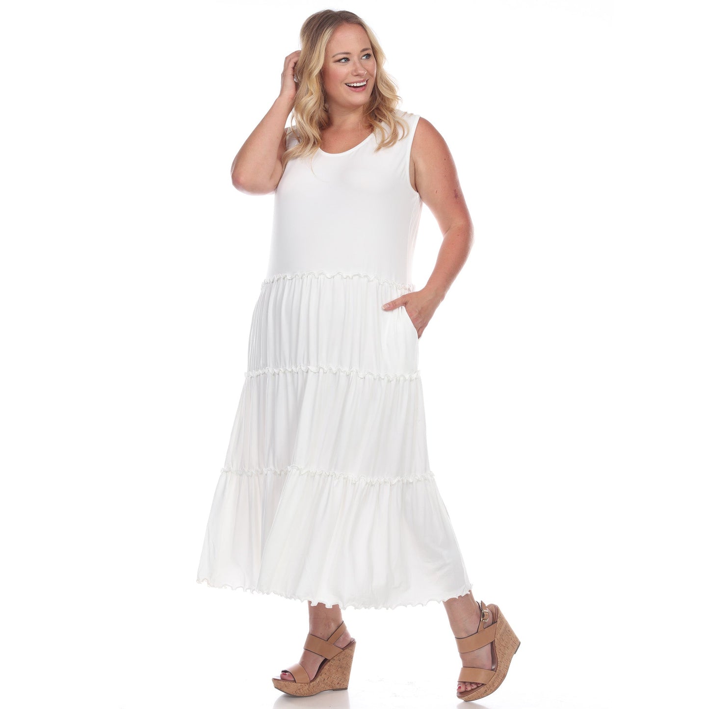 Scoop Neck Tiered Midi Dress - Plus