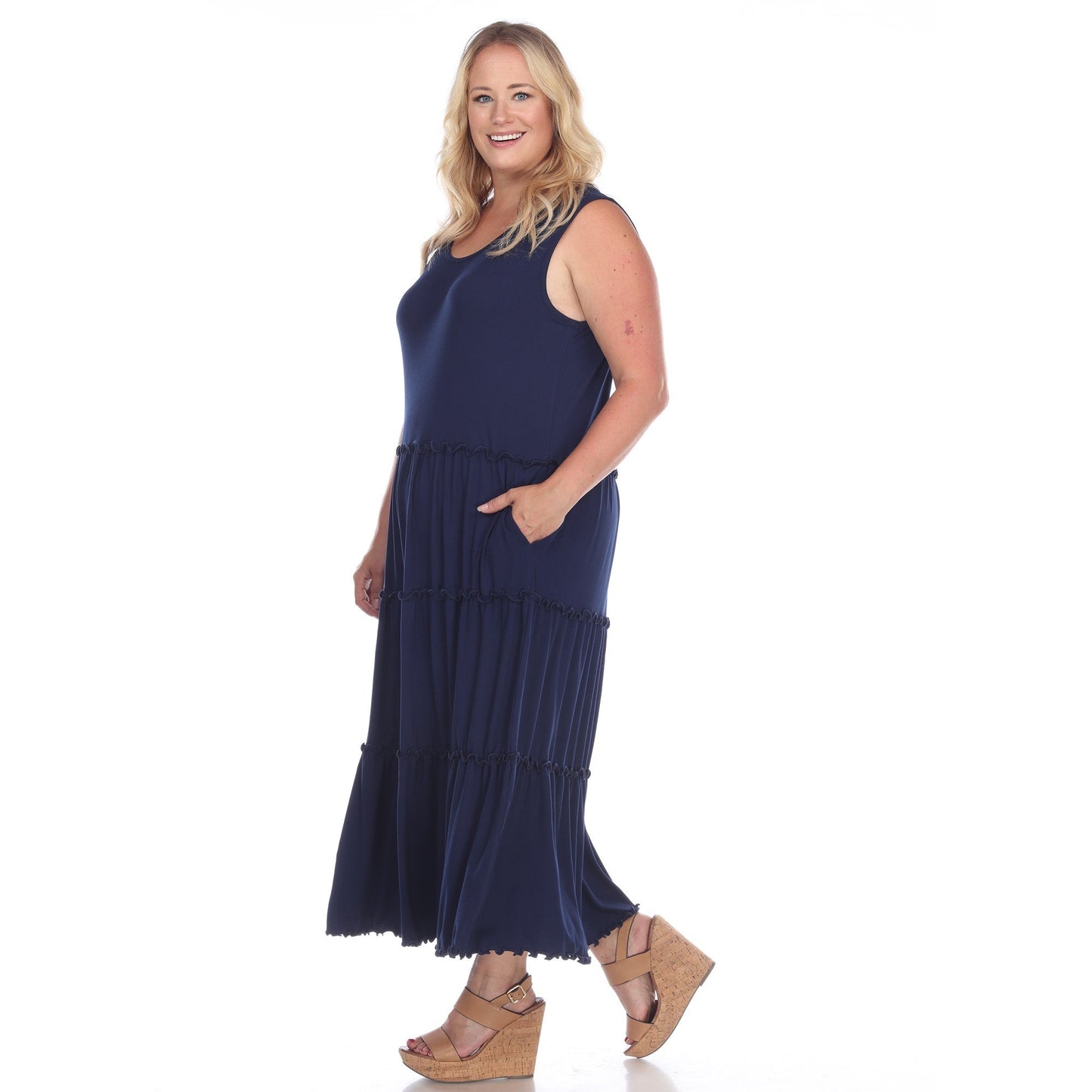 Scoop Neck Tiered Midi Dress - Plus