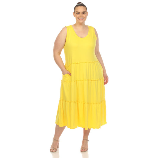 Scoop Neck Tiered Midi Dress - Plus