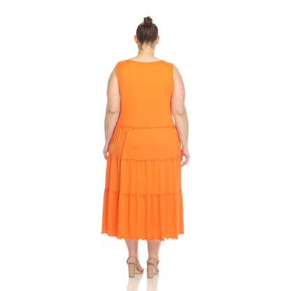 Scoop Neck Tiered Midi Dress - Plus