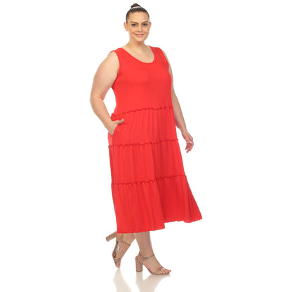 Scoop Neck Tiered Midi Dress - Plus