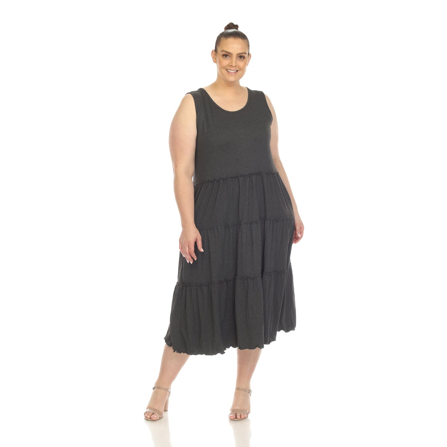 Scoop Neck Tiered Midi Dress - Plus