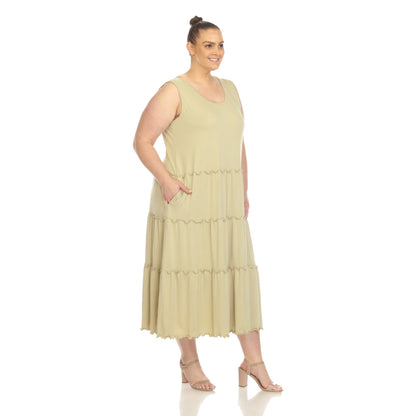 Scoop Neck Tiered Midi Dress - Plus