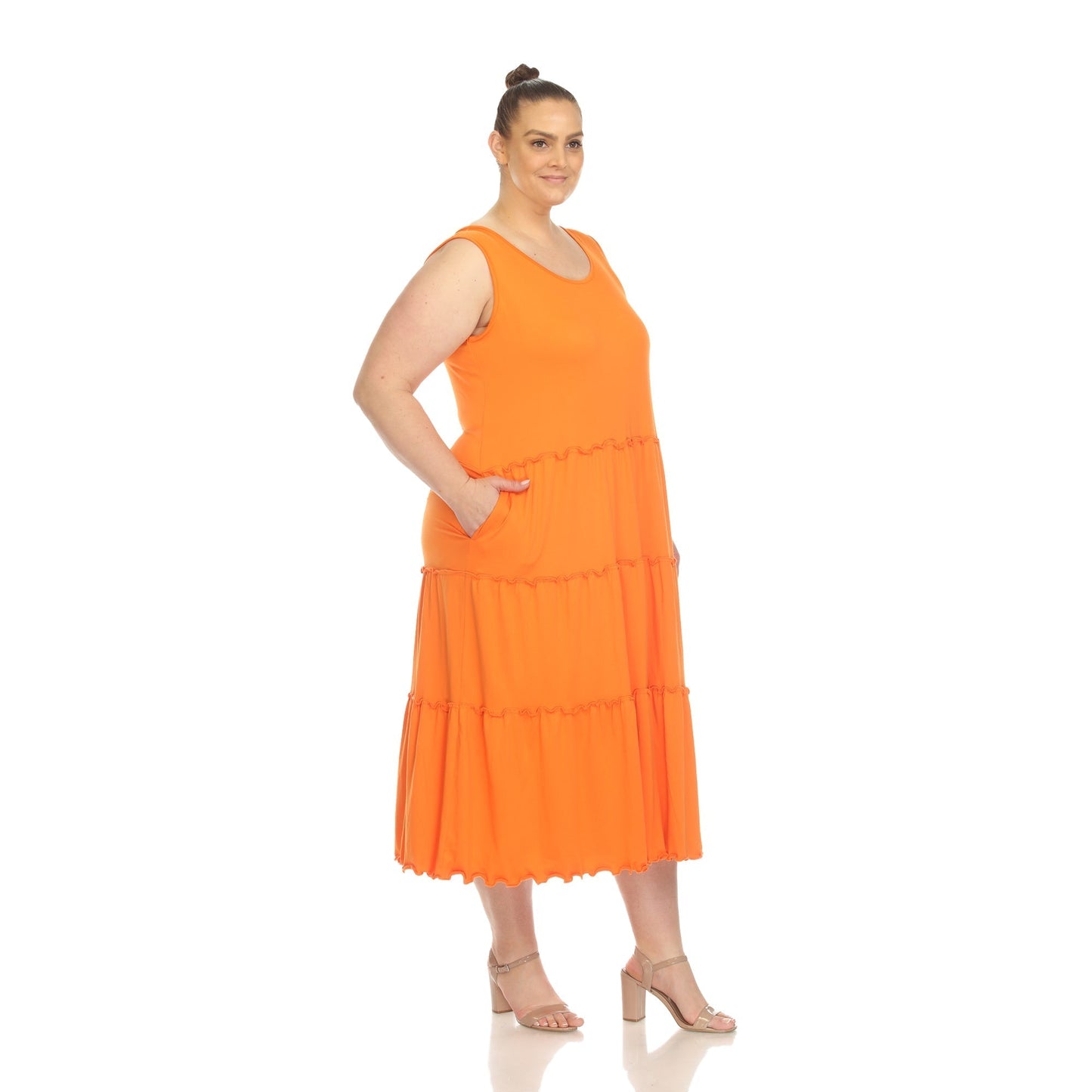 Scoop Neck Tiered Midi Dress - Plus