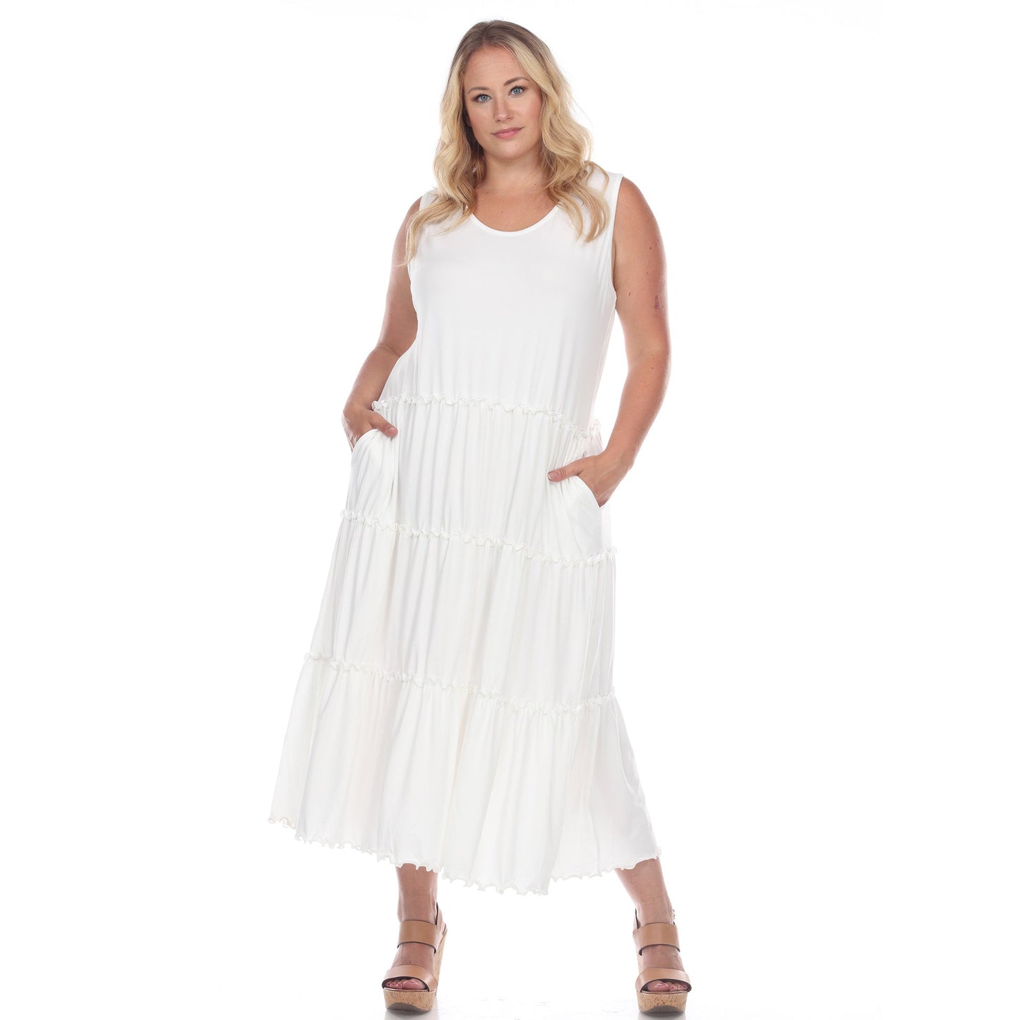 Scoop Neck Tiered Midi Dress - Plus